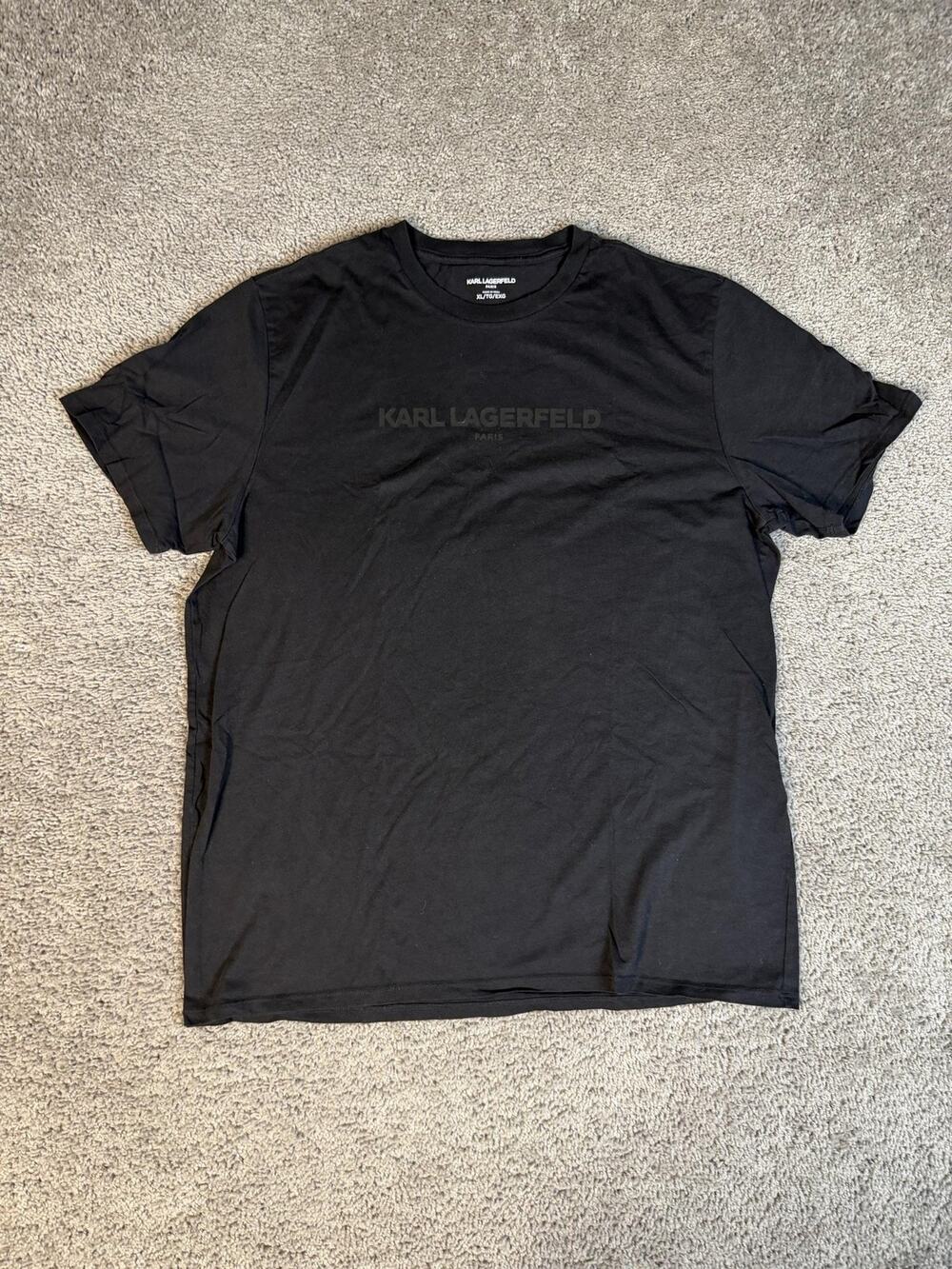 Karl Lagerfeld Shirt Mens XL Black Tagless Cotton Crew Neck Logo Basic Tee